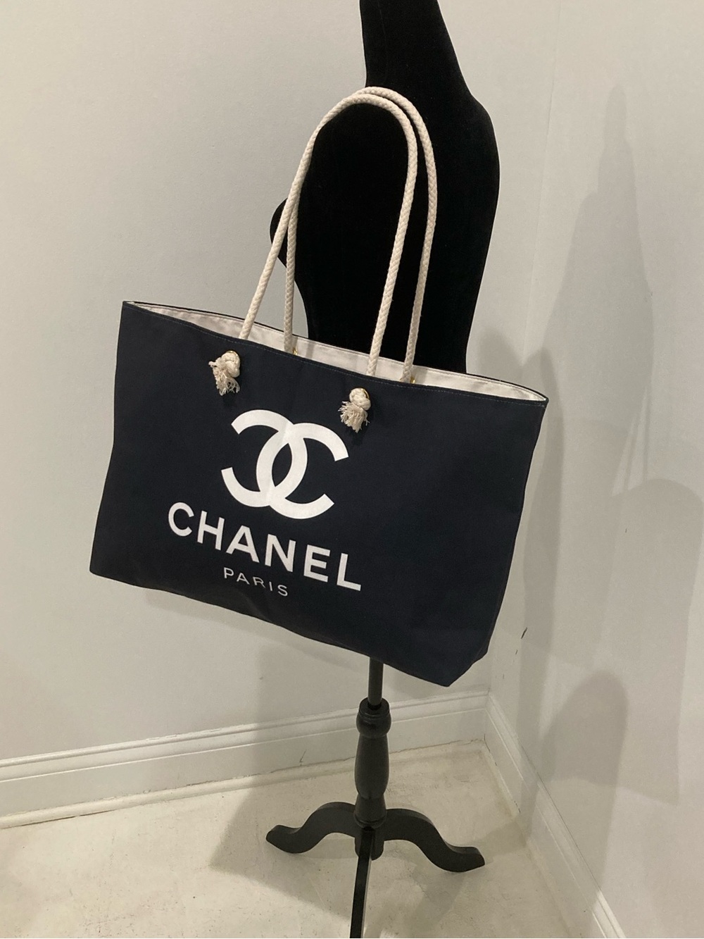 CC Black Canvas Large Beach Tote Bag - Picture 5 of 12
